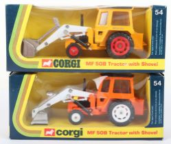 Two Boxed Corgi 54 Massey Ferguson MF 50B Tractors with Shovels