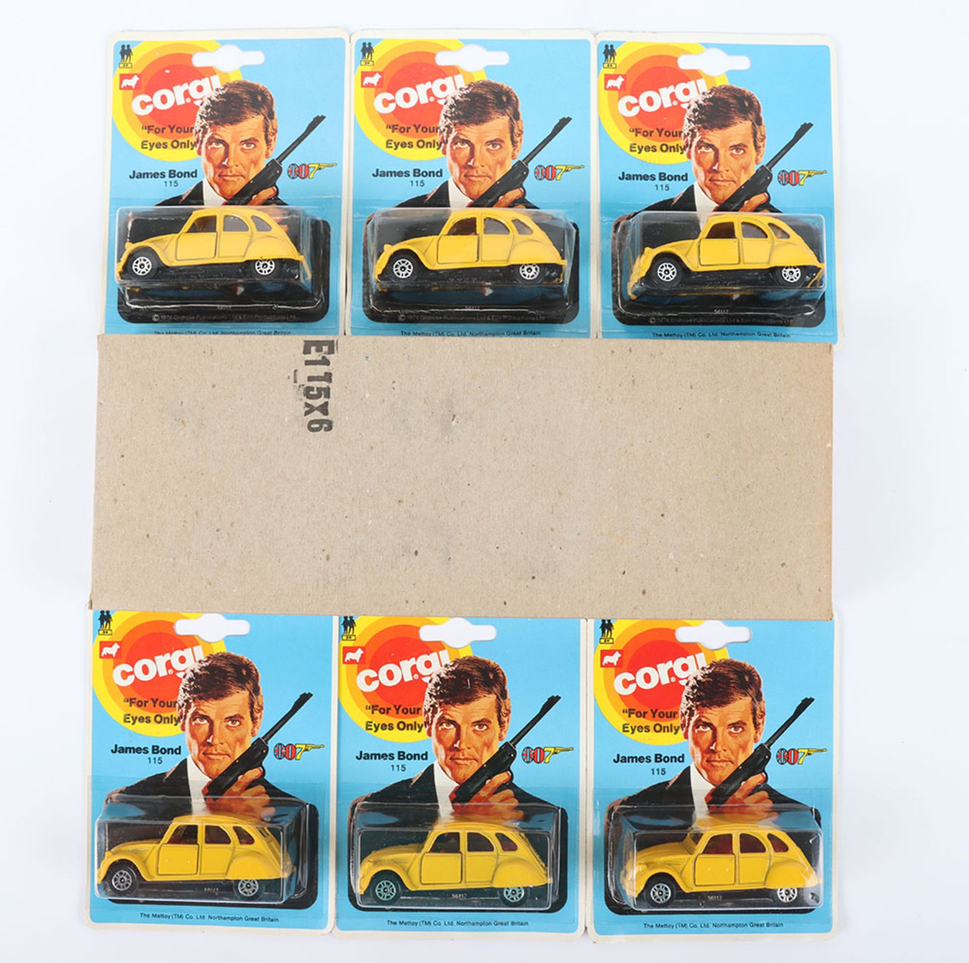 Six Corgi Juniors 115 James Bond Roger Moore “ For Your Eyes Only” Citroen 2CV, in trade outer card