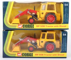 Two Boxed Corgi 54 Massey Ferguson MF 50B Tractors with Shovels