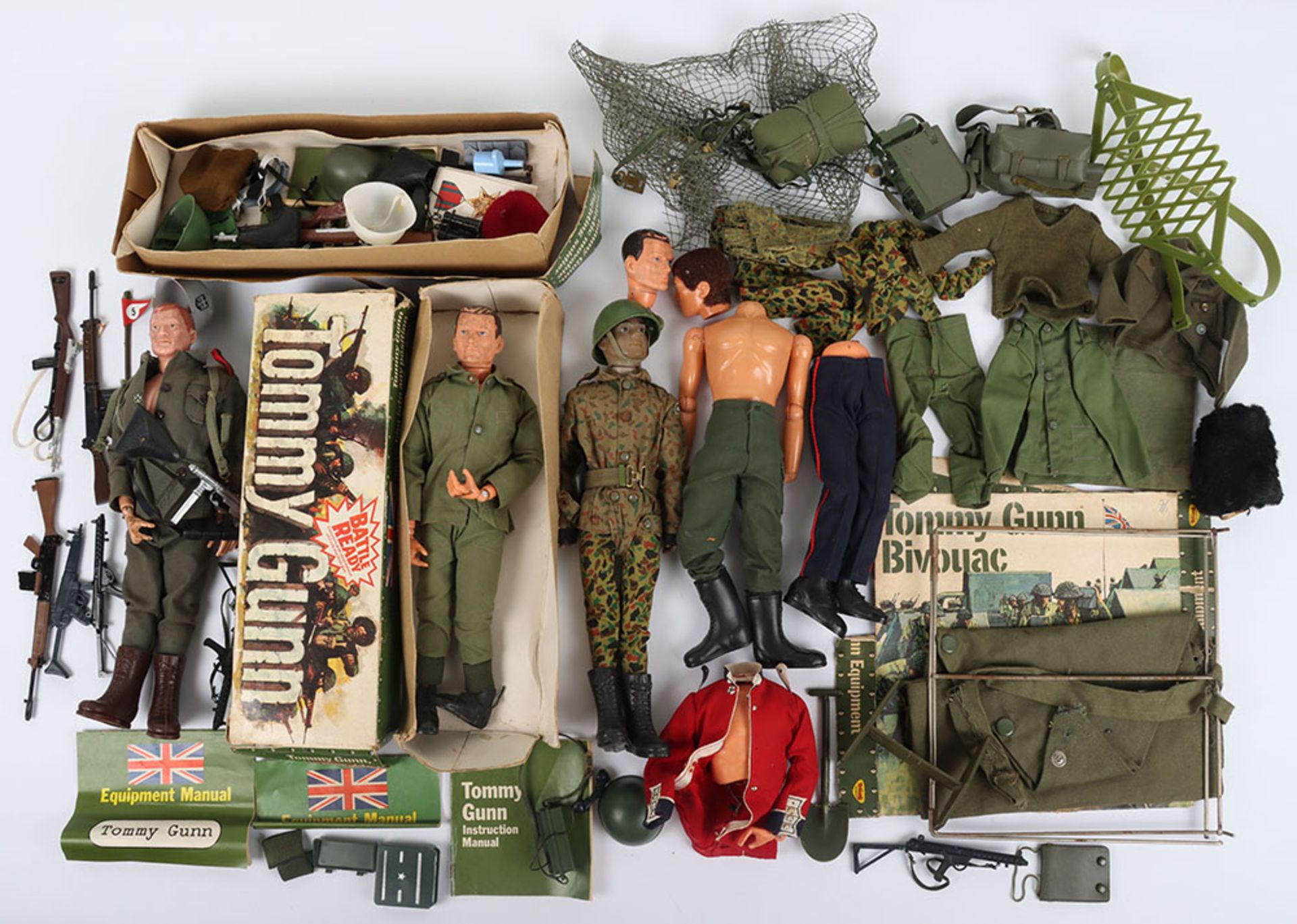 Quantity of Vintage Action Man & Pedigree Tommy Gun Equipment, Dolls and Accessories