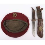 WW2 British Army Air Corps Airborne Beret and Fighting Knife Made from Captured German K98 Bayonet