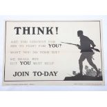 WW1 Parliamentary Recruiting Poster No 38 ‘Think! Are You Content For Him To Fight For You? Won’t Yo