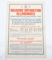 WW1 Parliamentary Recruiting Poster No 72 1915 ‘Soldiers Separation Allowance