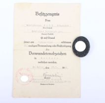 WW2 German Black Grade Wound Badge and Award Citation