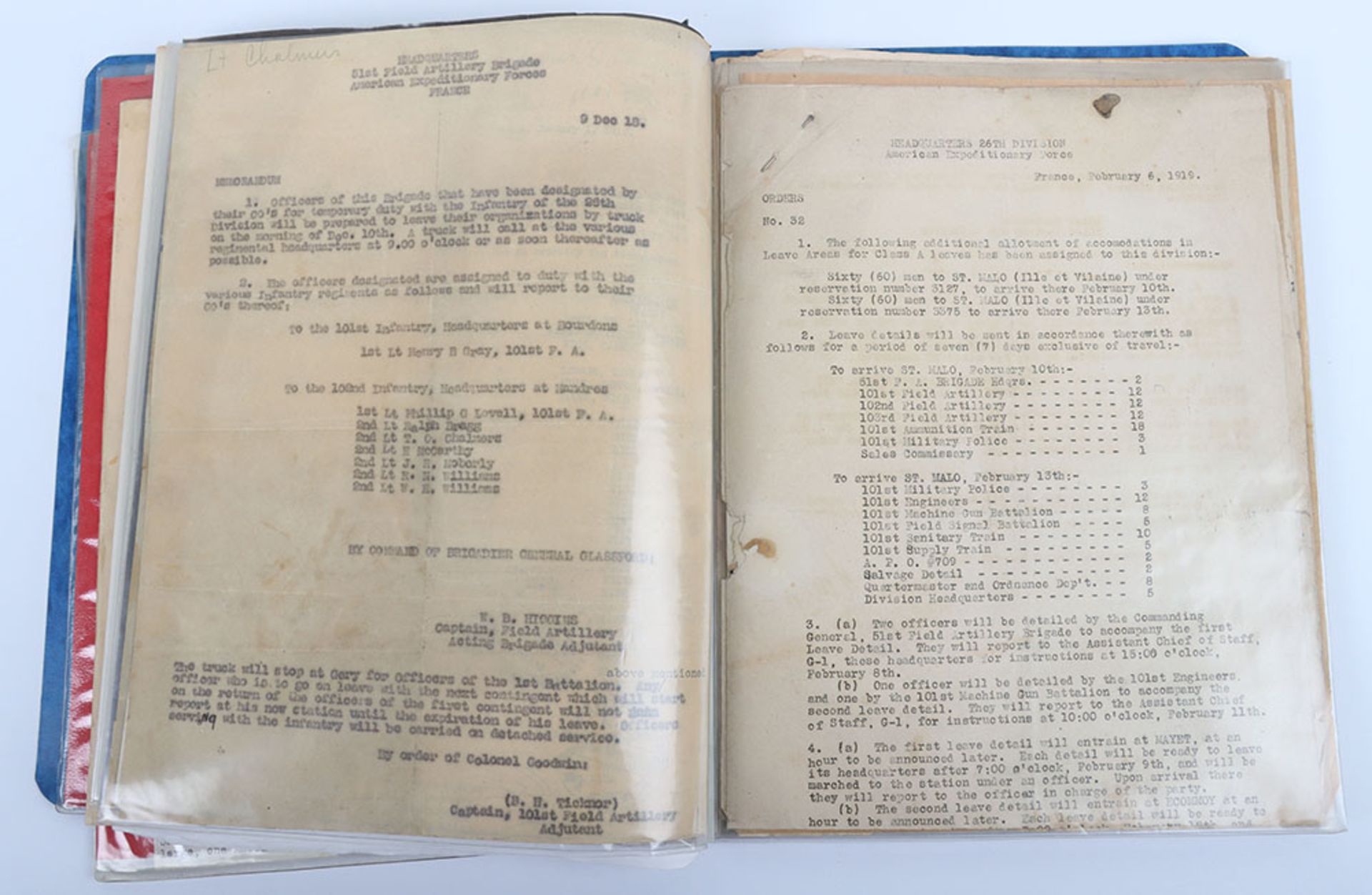WW1 American Officers Medal and Paperwork Grouping of 2nd Lieutenant Thomas C Chalmers 26th Yankee D - Image 15 of 17