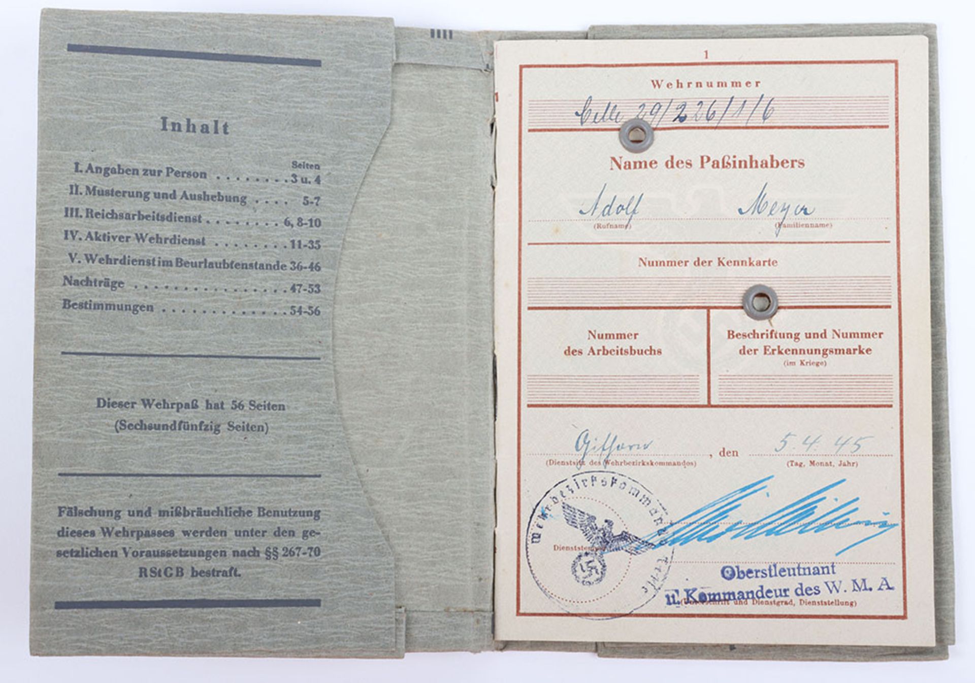 WW2 German Armed Forces Wehrpass Issued in April 1945 - Image 8 of 37
