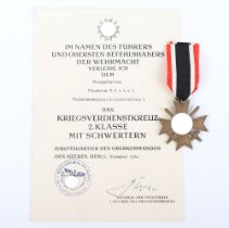 WW2 German War Service Cross 2nd Class with Swords and Award Citation,