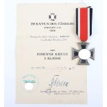WW2 German Iron Cross 2nd Class Award and Citation Grouping
