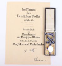 Third Reich Mothers Cross Award with Original Award Citation