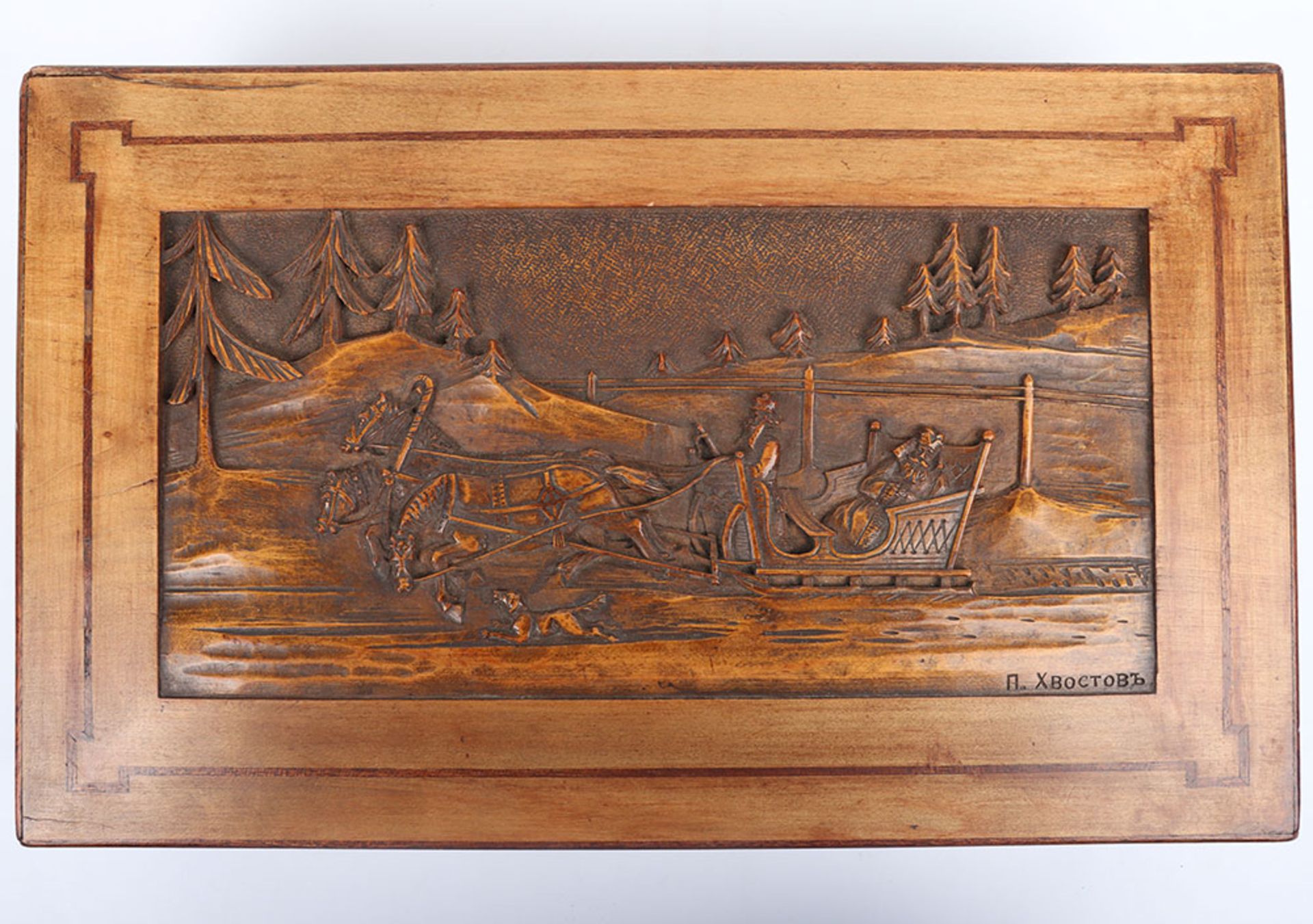 Imperial Russian Carved Memorial of War Box by P. Hvostov