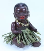 A Heubach Koppelsdorf 418 black bisque head baby doll, German circa 1910,