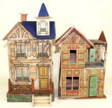 Two dolls houses including a Moritz Gottschalk wood and paper lithographed blue roof dolls house, G