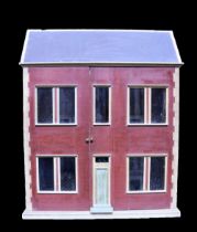 ‘Embassy House’ a large English painted wooden red brick Victorian Dolls House and contents,