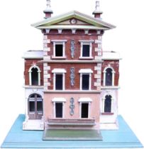 A large early Moritz Gottschalk wooden blue roof town dolls house, German English 1890s,