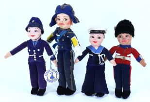 Norah Wellings Lord Nelson cloth doll and three others, English 1930s,