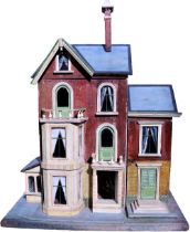 A Moritz Gottschalk blue roof dolls house with Garden room, German circa 1905,