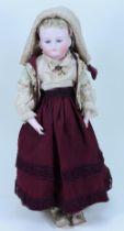 A turned bisque shoulder head doll, probably Alt, Beck & Gottschalk, German circa 1880,