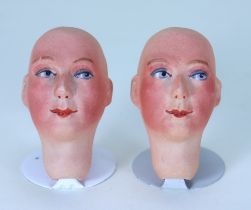 A pair of DeFuisseaux bisque character doll heads, Belgium circa 1915,