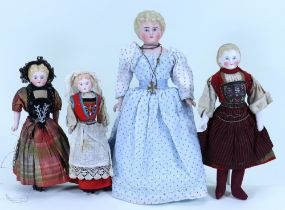 Four Parian-style shoulder head dolls, German 1860-70s,