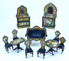 Suite of wooden paper lithographed Dolls House furniture, German 1880s,