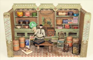 A small painted wooden grocery store room set, French, circa 1910,