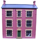 A large painted wooden dolls house and contents, English 1890s,