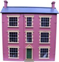 A large painted wooden dolls house and contents, English 1890s,