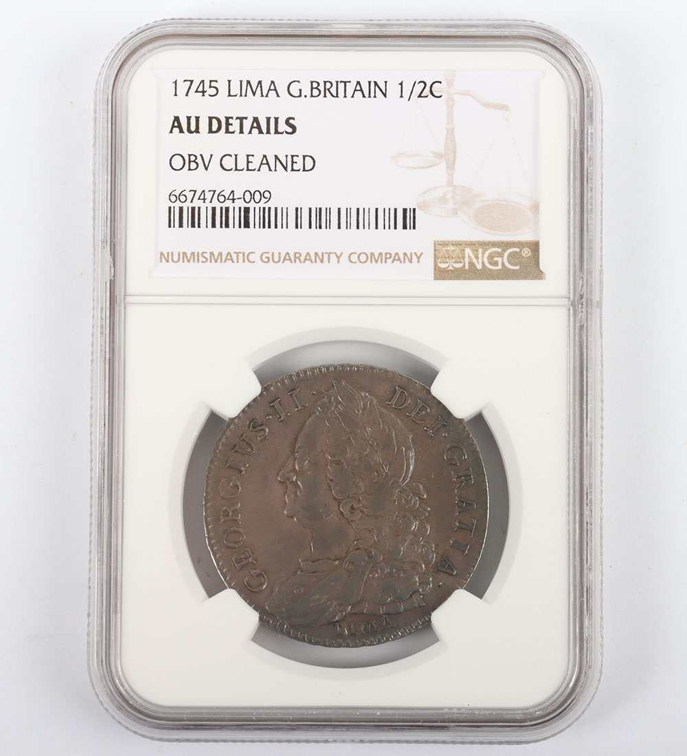 NGC – George II (1727-1760), Halfcrown, 1745 LIMA - Image 2 of 4