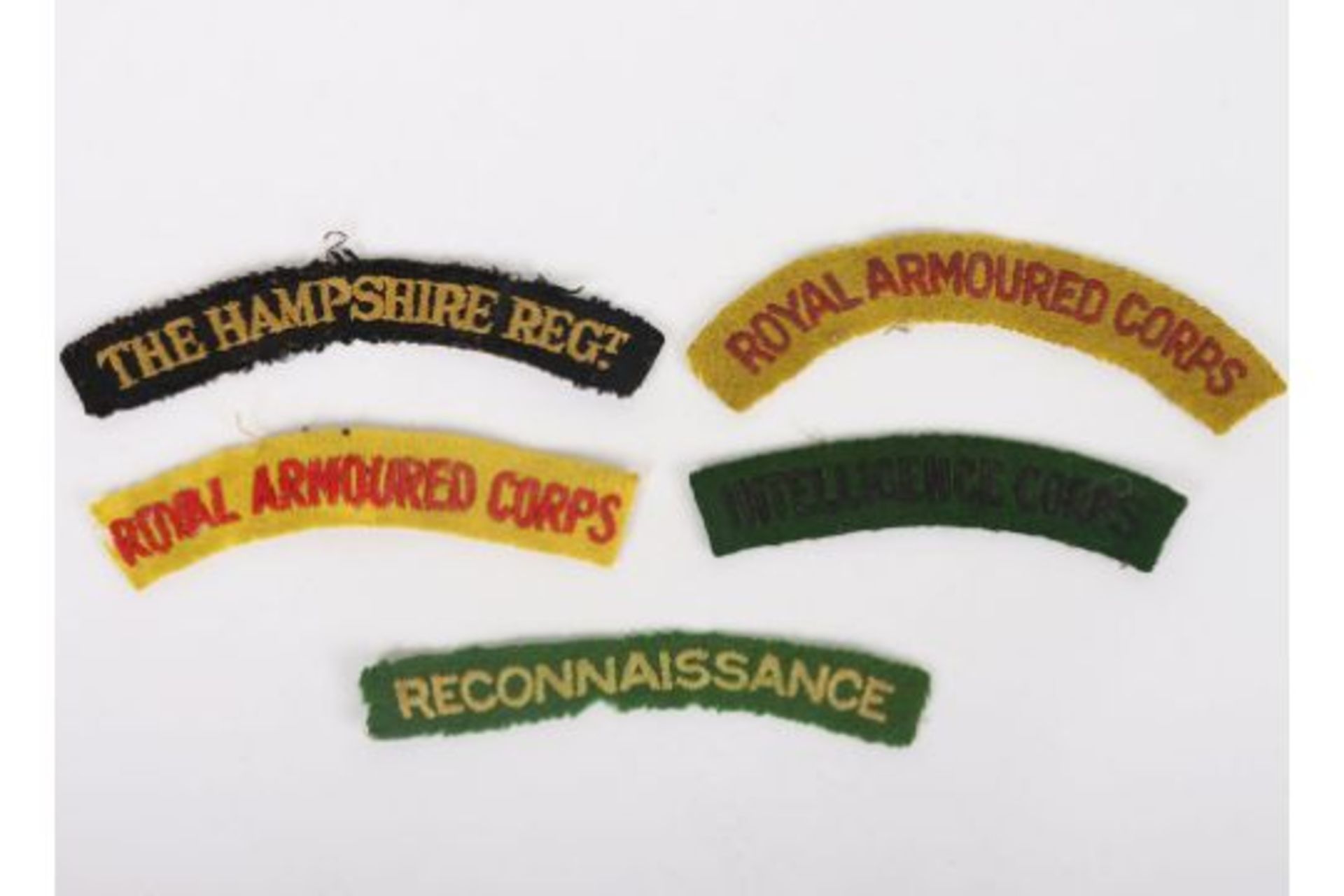 5x WW2 British Cloth Shoulder Titles