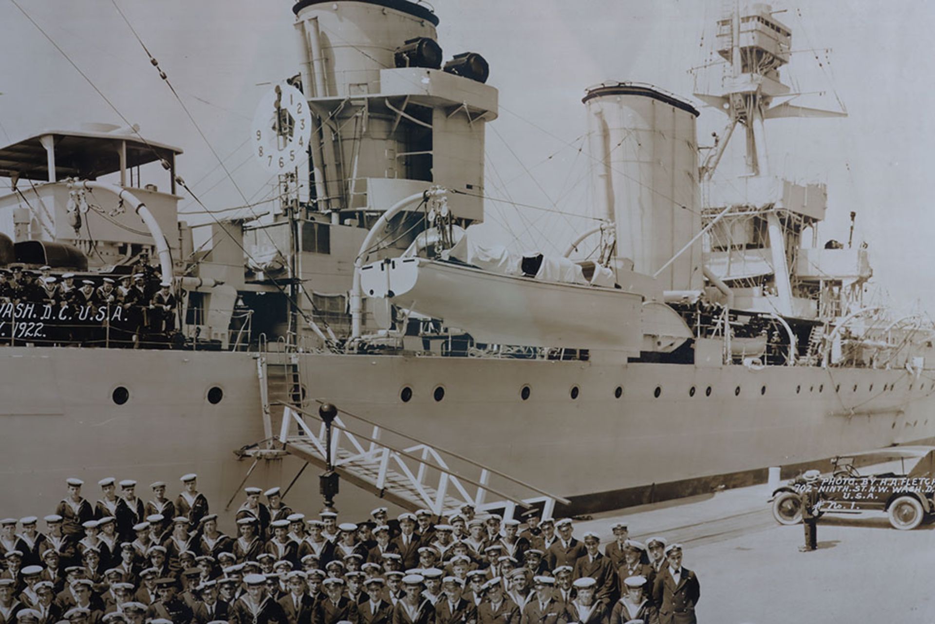 Large Framed and Glazed Panoramic Photograph of the Officers and Crew of HMS Raleigh - Bild 2 aus 5