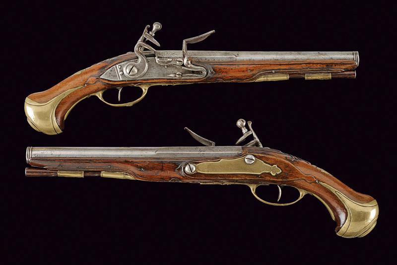 A rare 1733 pattern pair of flintlock 'Maréchaussée' officer's pistol