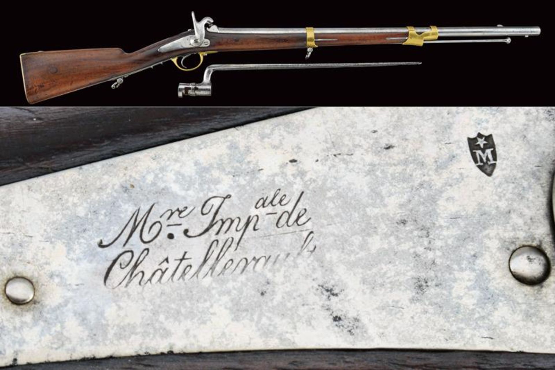 An 1857 model gendarmerie percussion rifle with bayonet