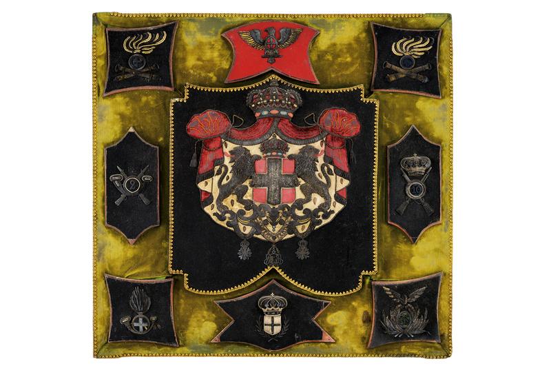 A beautiful panel with badges of the various divisions of the Royal Army