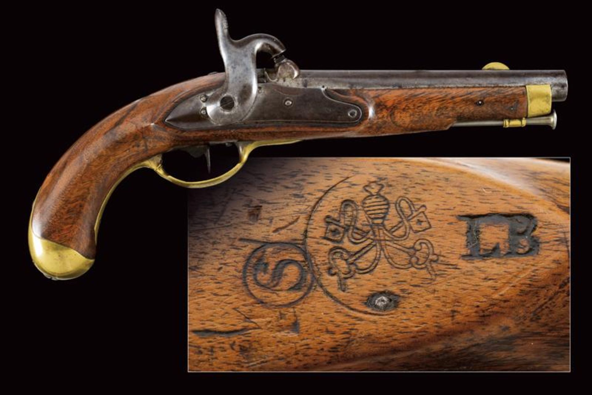 An 1839 model gendarmerie trooper's pistol converted to percussion