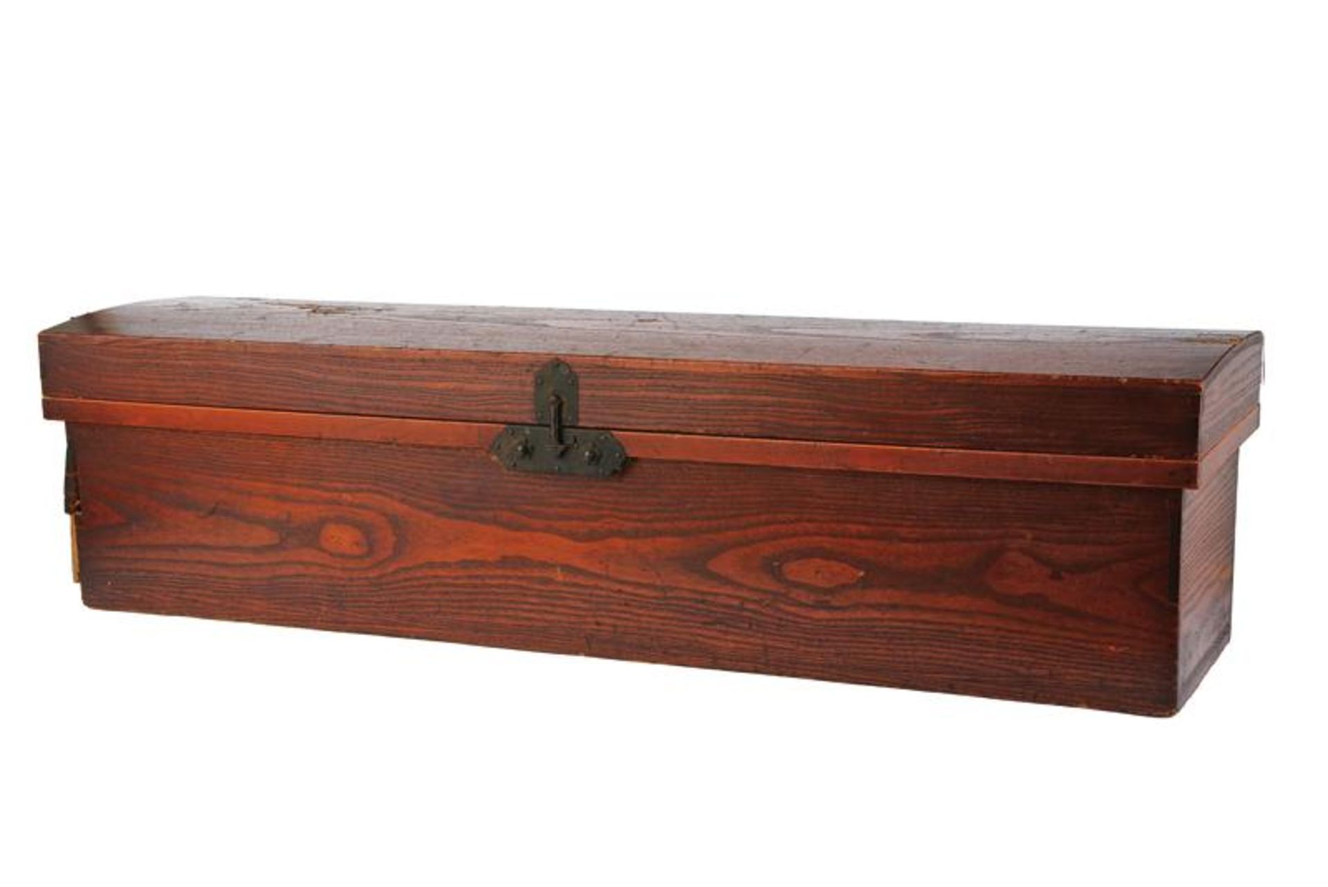 A large wooden storage case for cold weapons