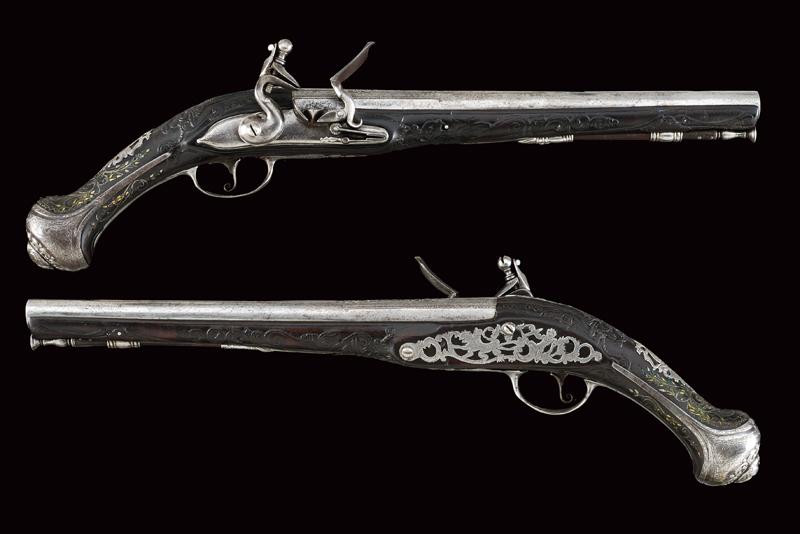 A luxury pair of flintlock pistols for the colonial market