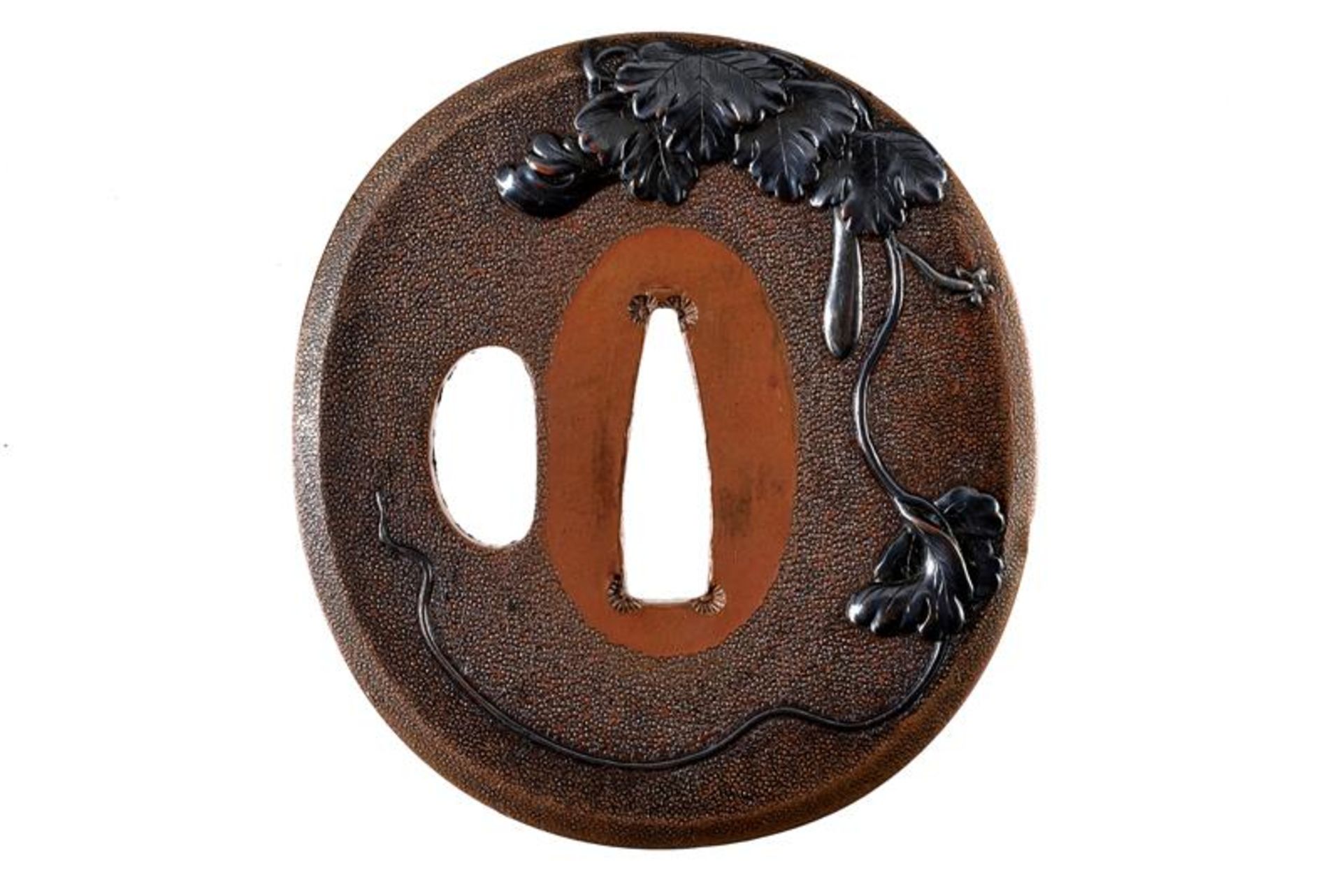 A classical tsuba from the Omori school signed 'Hidetomi' with Kao