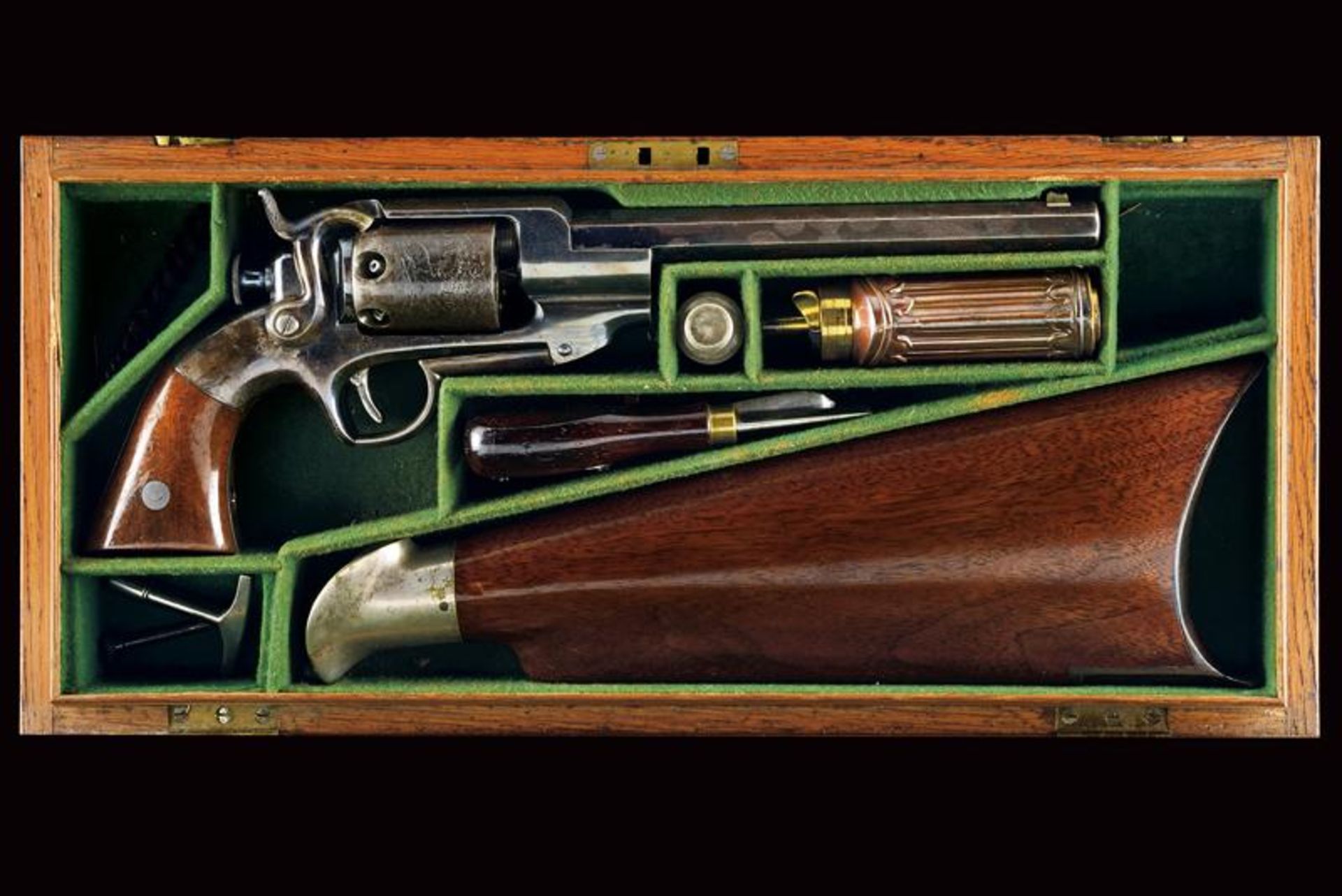 An interesting and rare cased Allen & Wheelock Sidehammer Navy Revolver with shoulder stock - Bild 16 aus 16