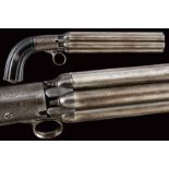 A rare long-barreled percussion pepperbox revolver by Mariette