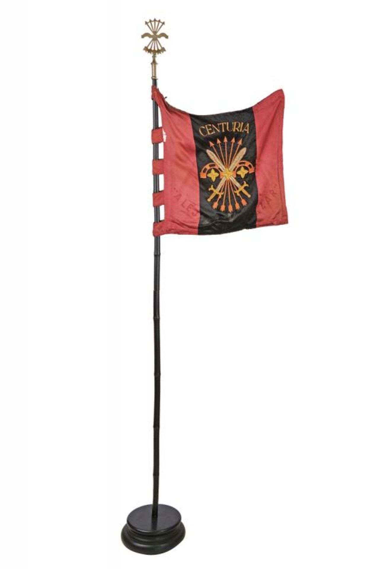 A 'Falange' flag with Madrid Coat of Arms