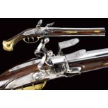 An over-and under-barreled flintlock pistol