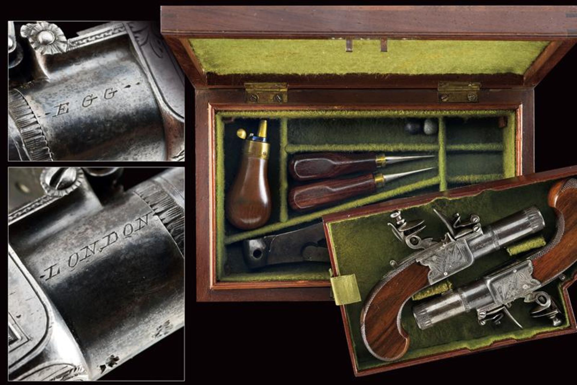 A beautiful and rare pair of cased flintlock pocket pistols by Egg