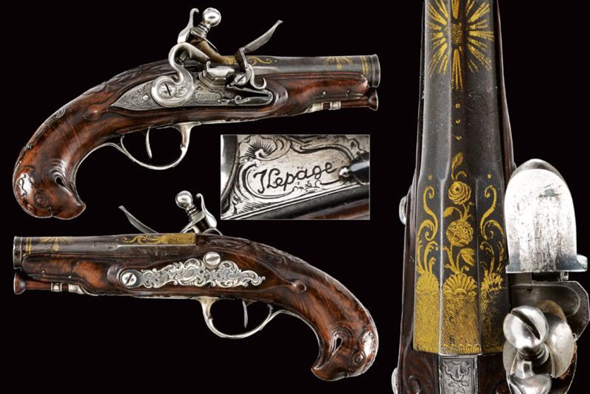 A pair of beautiful traveling flintlock pistols by Jean Lepage
