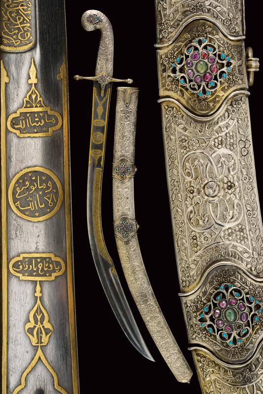 An exceptional silver-mounted pala decorated with stones