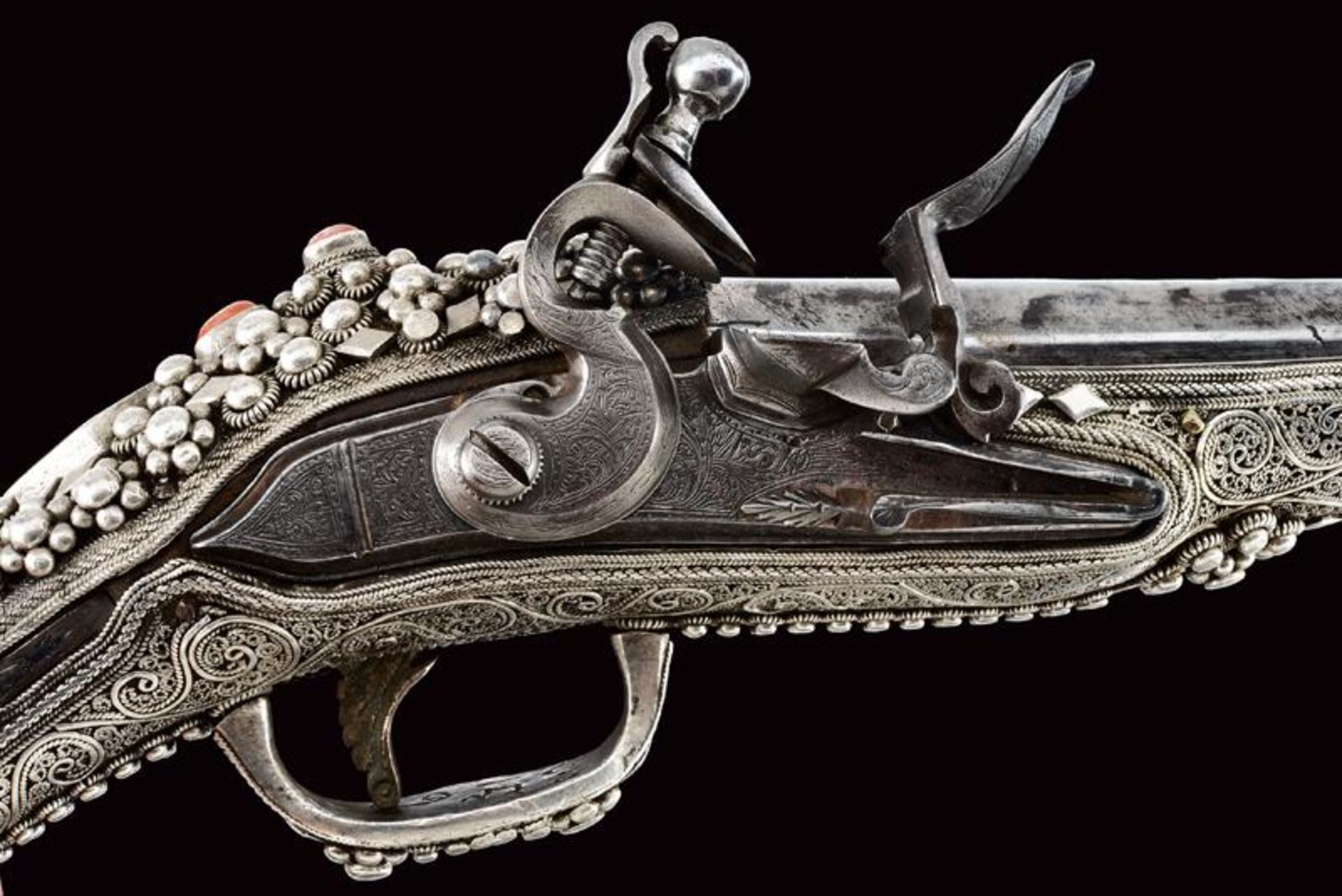 A magnificent silver-mounted flintlock holster pistol in Ali Pasha style - Bild 9 aus 18