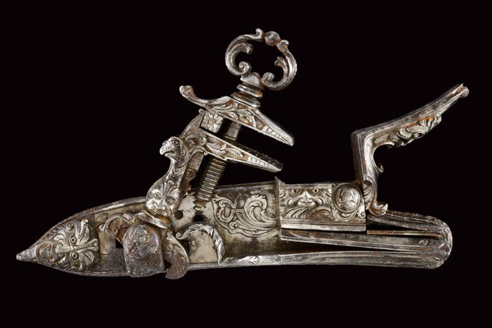 An elegant Roman style flintlock with remains of signature