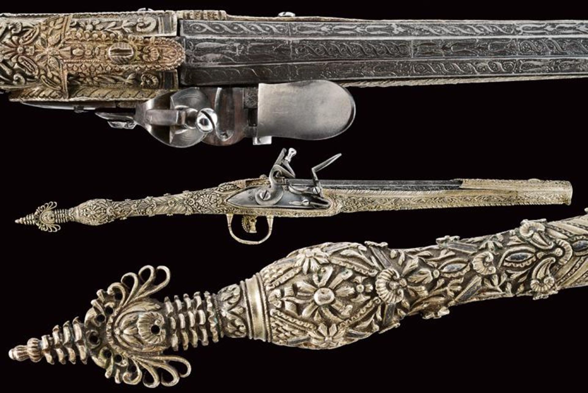 An outstanding silver mounted flintlock pistol in Roka style