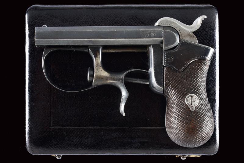 A very rare cased double-barreled Delvigne pin-fire pistol - Image 2 of 7