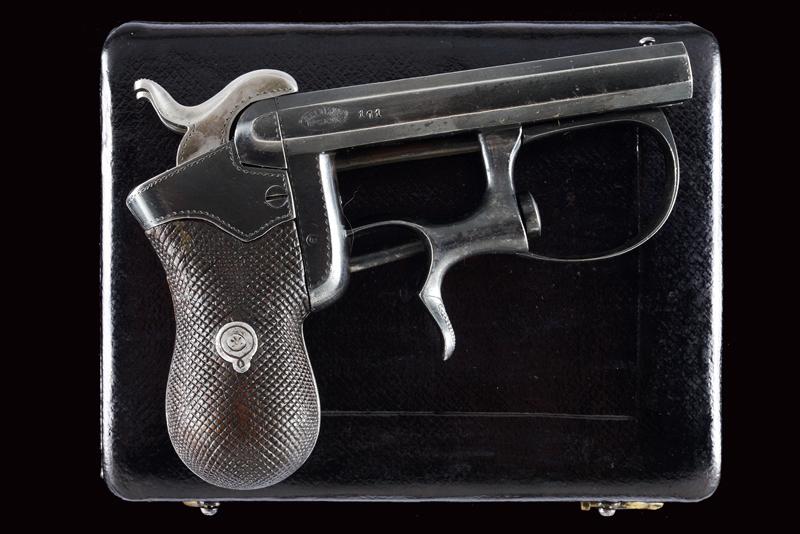 A very rare cased double-barreled Delvigne pin-fire pistol - Image 5 of 7
