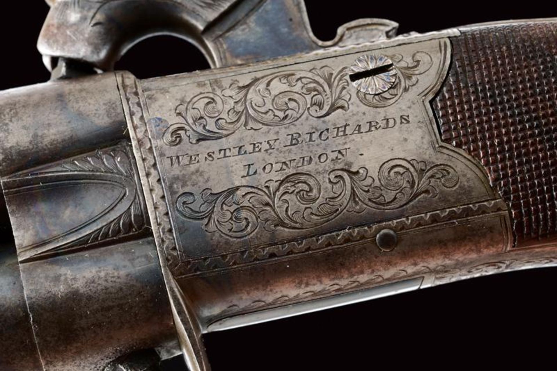 A cased over-and under-barreled percussion pistol by W. Richards - Image 10 of 10